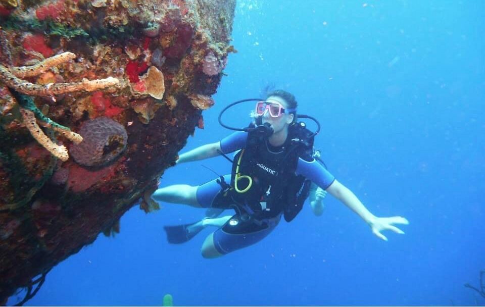 Diver exploring pristine coral reefs in Jardines de la Reina, Cuba,