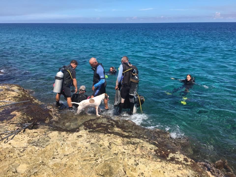 divers getting into the water at Damuji wreck dive