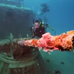 Diving above the BP-383 artificial ship wreck specialty deep diving imersion Advanced Open Water diver couse in Varadero, Cuba