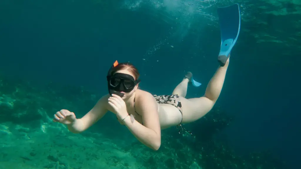 Snorkeler exploring the shallow reef at Bacunayagua Cuba