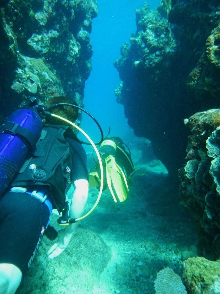 Scuba diver exploring the coral reef at Bacunayagua near Varadero Cuba