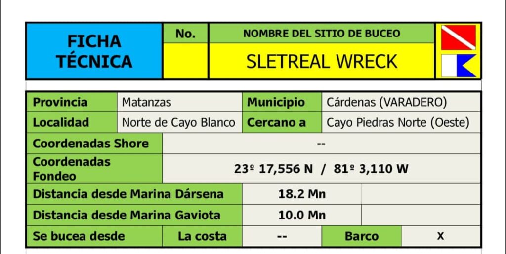 Technical profile and dive data for the Bridge-Sletreal wreck near Varadero Cuba